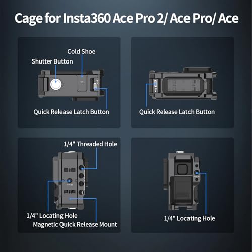 Nitze Street Snap Grip Kit for Insta360 Ace Pro 2/Ace Pro/Ace, Metal Xplorer Grip Kit with with Cage, Ergonomic Street Grip, Wrist Strap and Cold Shoe Shutter Button - T-IN04B - Image 3