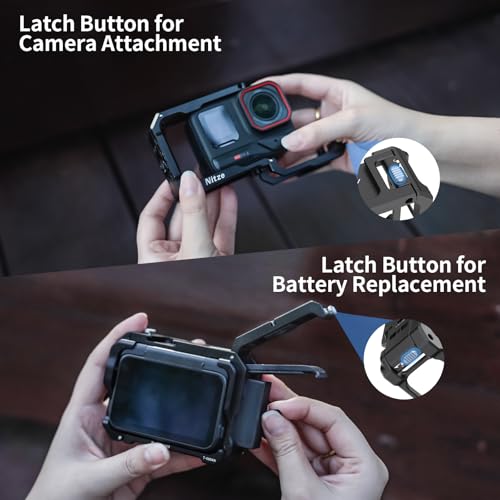 Nitze Street Snap Grip Kit for Insta360 Ace Pro 2/Ace Pro/Ace, Metal Xplorer Grip Kit with with Cage, Ergonomic Street Grip, Wrist Strap and Cold Shoe Shutter Button - T-IN04B - Image 4