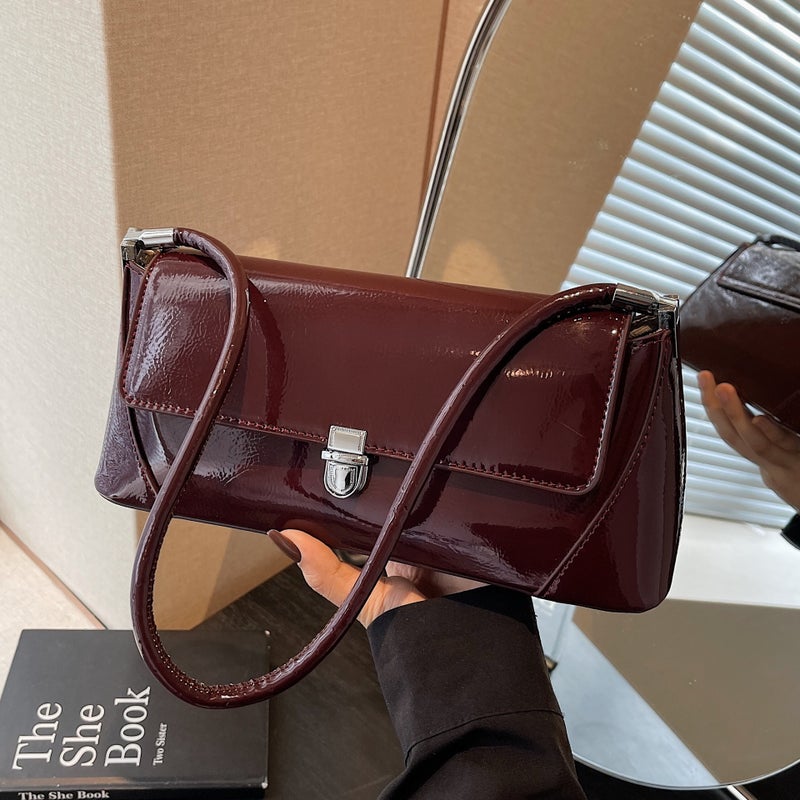Niche Patent Leather Underarm Bag Women'S Bag 2025 Spring New Fashion Solid Color Baguette Crossbody Bag Handheld Shoulder Bag - Image 2