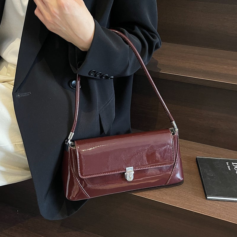 Niche Patent Leather Underarm Bag Women'S Bag 2025 Spring New Fashion Solid Color Baguette Crossbody Bag Handheld Shoulder Bag - Image 5