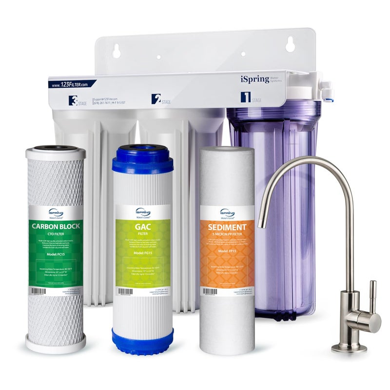 iSpring US31 Under Sink Water System, NSF Certified 3-Stage Water Filters, Reduces PFAS, Chloramine, Chlorine and More, Tankless Water Filter System with Faucet - Image 1
