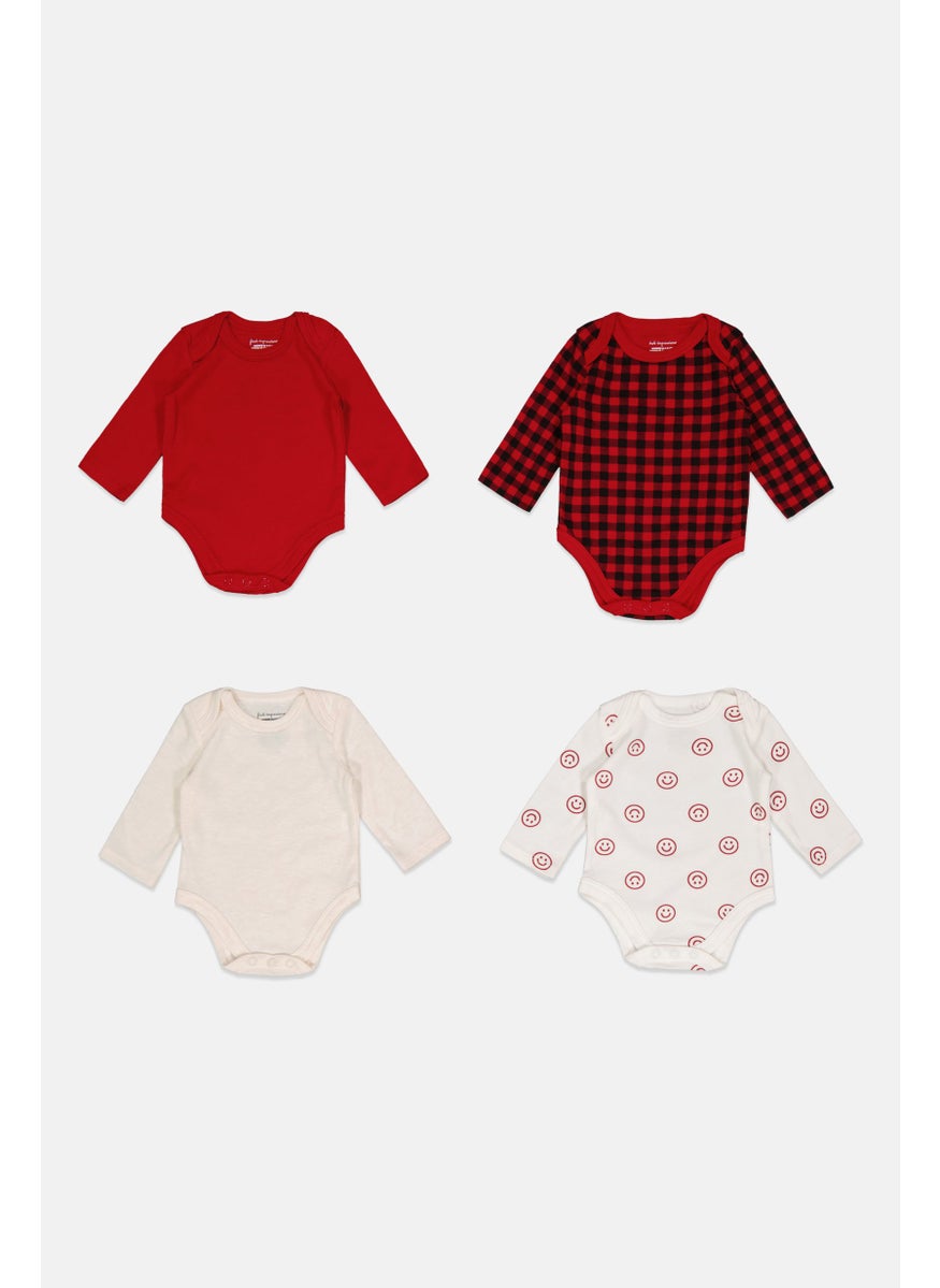 First Impressions Toddlers Boy 4 Pieces Round Neck Printed Bodysuits, Red  - Image 3