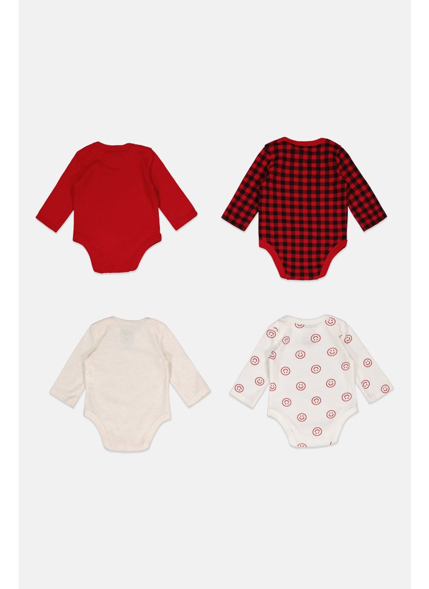 First Impressions Toddlers Boy 4 Pieces Round Neck Printed Bodysuits, Red  - Image 2