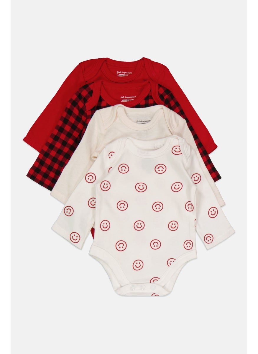 First Impressions Toddlers Boy 4 Pieces Round Neck Printed Bodysuits, Red  - Image 1
