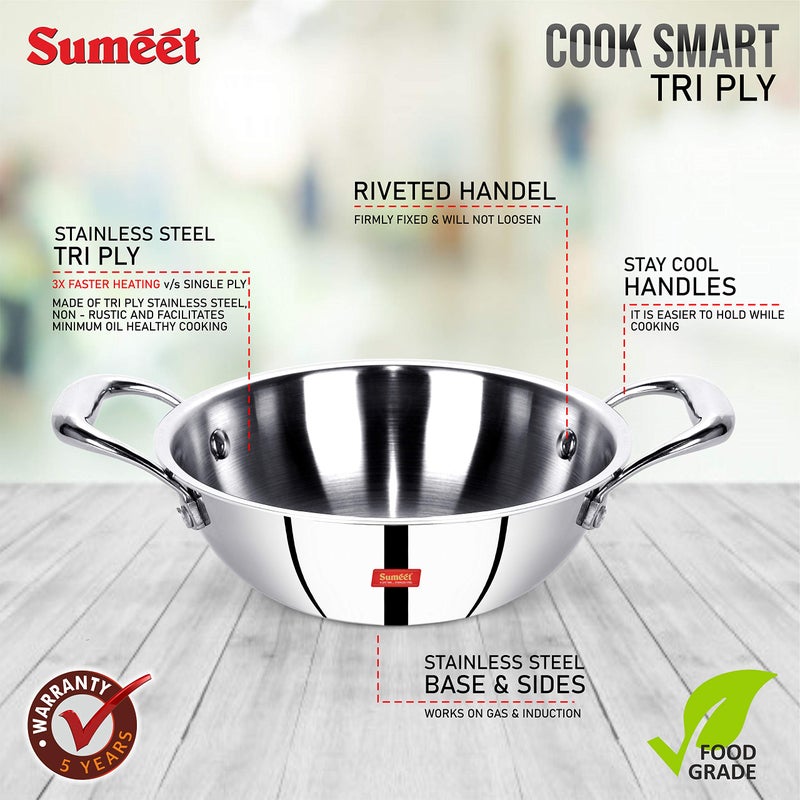 Sumeet Cook Smart TriPly Steel-Aluminium-Steel - 3 Layers Kadhai - 1.1 LTR - 18Cm - Image 2