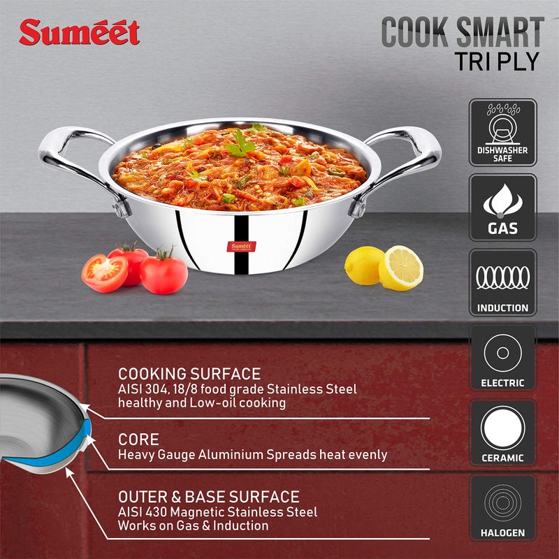 Sumeet Cook Smart TriPly Steel-Aluminium-Steel - 3 Layers Kadhai - 1.1 LTR - 18Cm - Image 3
