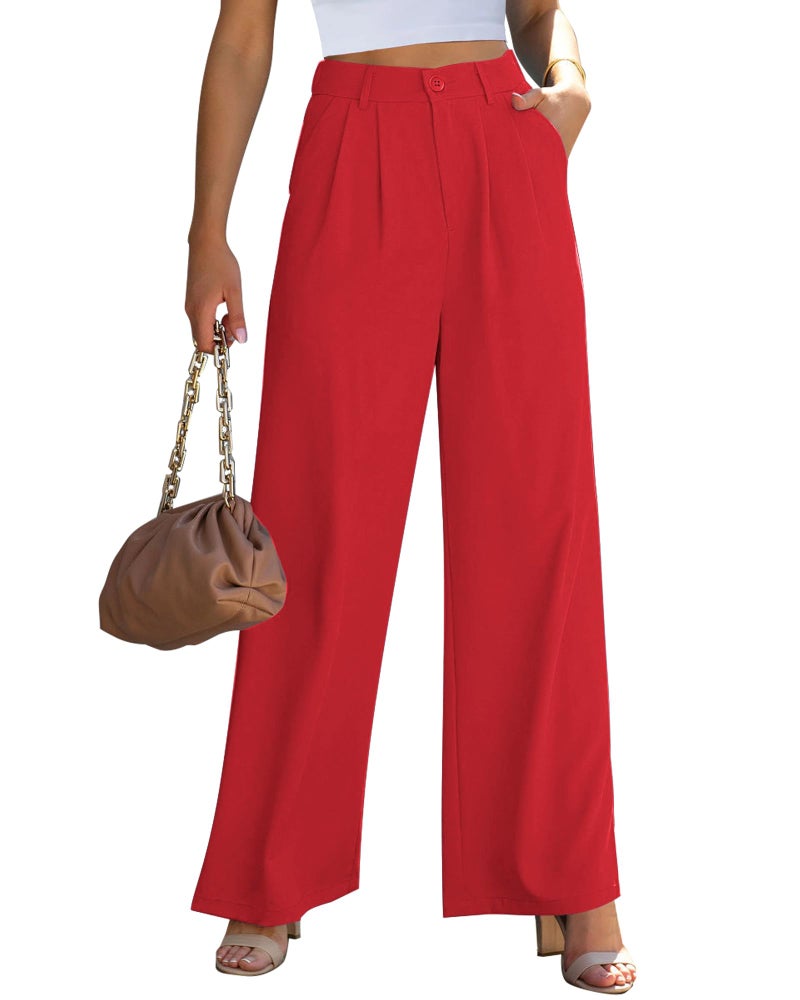 GRAPENT Dress Pants for Women Business Casual Women Slacks Summer Outfits Women Over 50 Work Womens High Waisted Trousers Plus Size Work Pants Color True Red Size X-Large Size 16 Size 18 - Image 1