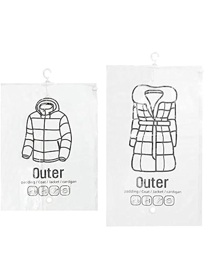 2Pcs Vacuum Compression Bag, 1 Long+1 Short Save Space for Foldable Clothes Can Hang Hook Storage Jacket Winter Coats Suit Bags Clothing Cover  - Image 1