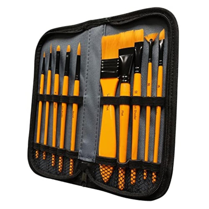 WeKonnect Acrylic Painting Brush Set 10 Taklon Brushes Ideal for Acrylic Painting Perfect for Beginners Professionals Kids Artists Taklon Pack of 10
