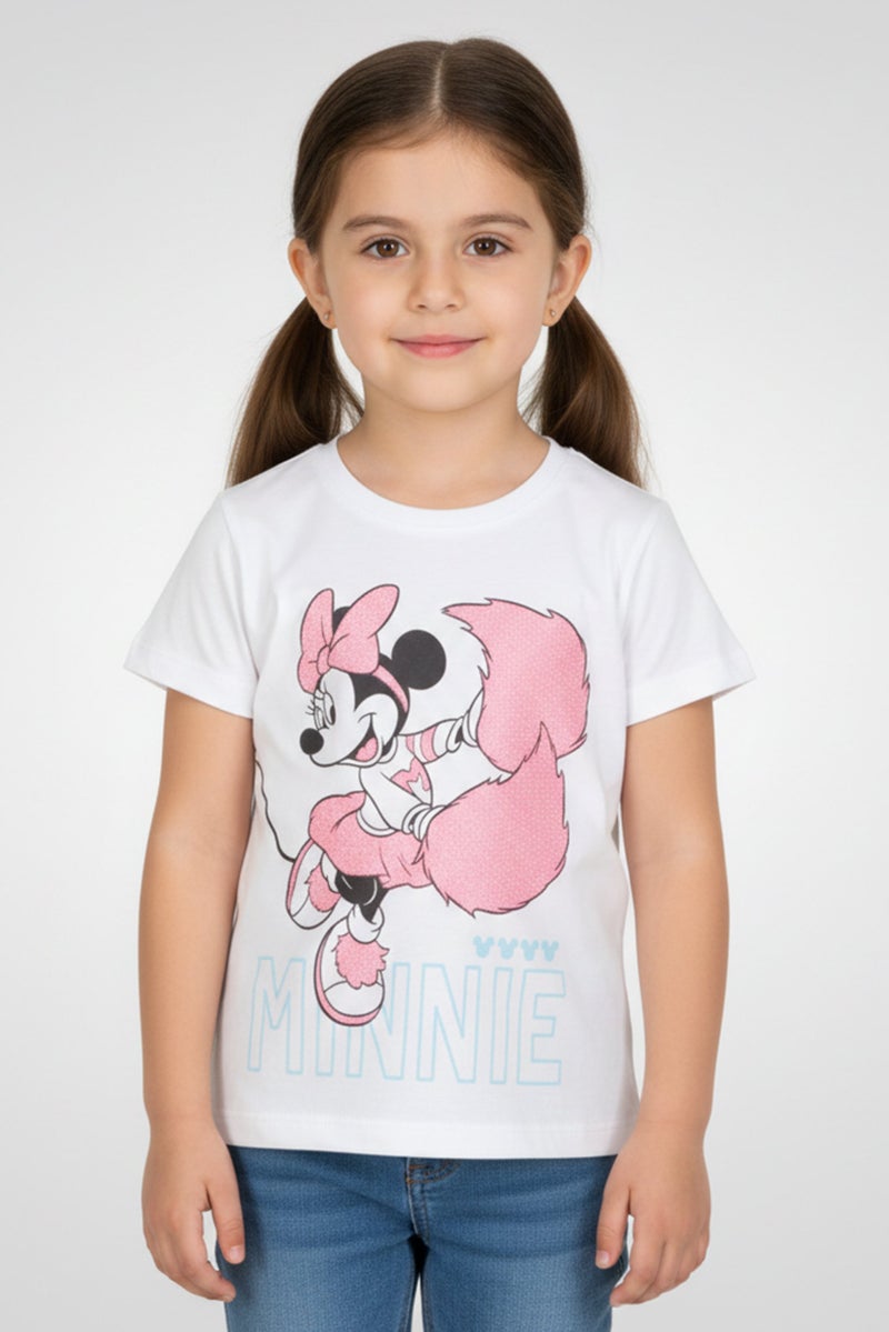 Disney تي شيرت قصير الأكمام بطباعة ميكي وأصدقائه للفتيات الصغيرات، أبيض - Image 1