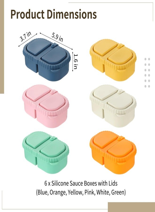 Homaisson 6 Pcs Silicone Double Compartment Snack Containers, Mini Food Snack Boxes, Reusable Silicone Snack Containers with Lids, 8.12 oz, Small for Dressing, Snacks, Office, Picnic - Image 5