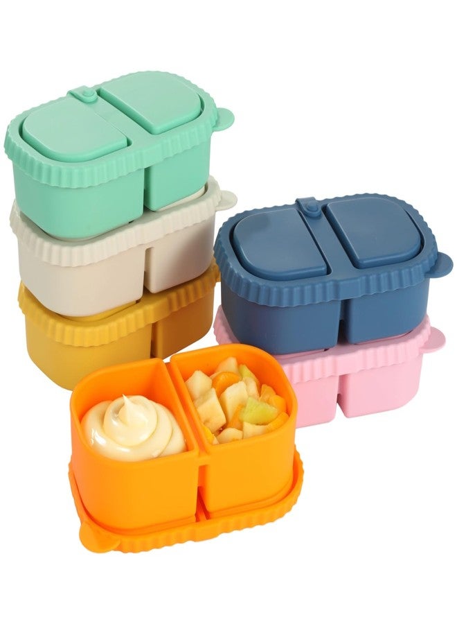 Homaisson 6 Pcs Silicone Double Compartment Snack Containers, Mini Food Snack Boxes, Reusable Silicone Snack Containers with Lids, 8.12 oz, Small for Dressing, Snacks, Office, Picnic - Image 1