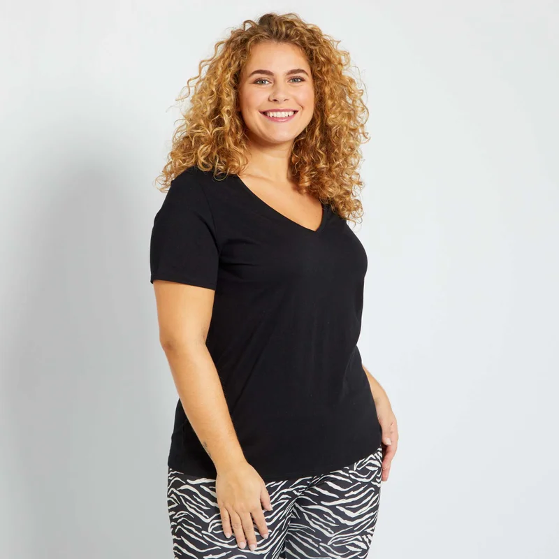 Kiabi V-Neck Jersey T-Shirt Black