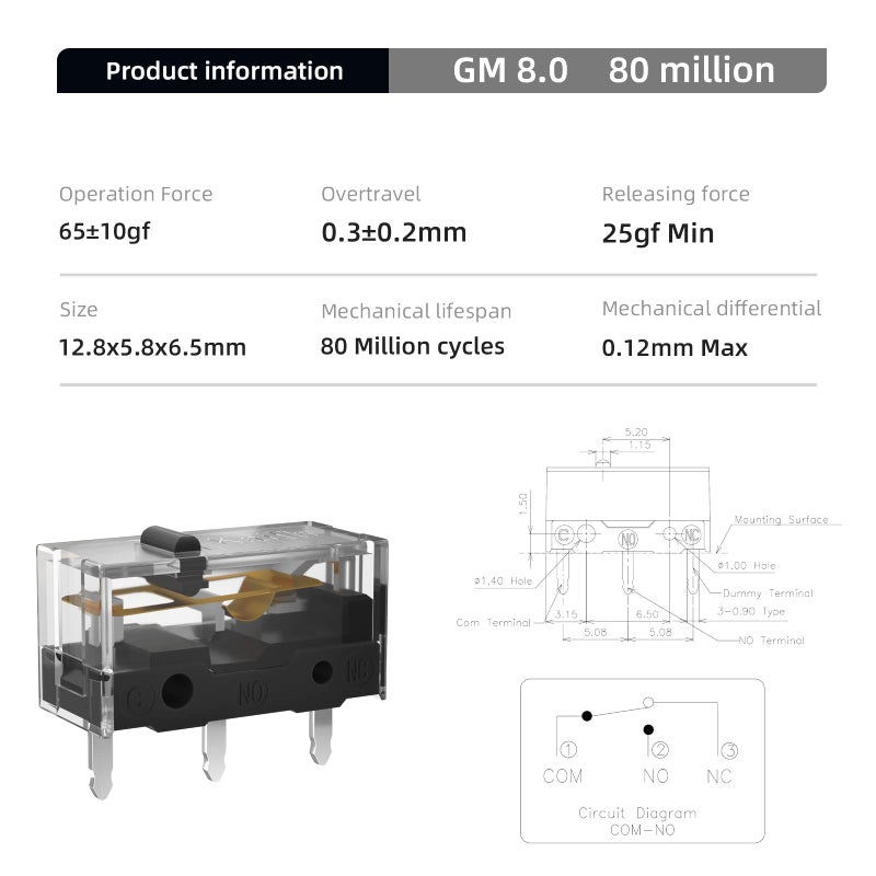 KAILH GM4.0 GM8.0 Micro Switch 60M 80MLife Gaming Mouse Micro Switch 3 Pin Black Mice Left Right Button GM 4.0 8.0 (Balck 4pcs GM8.0) - Image 5