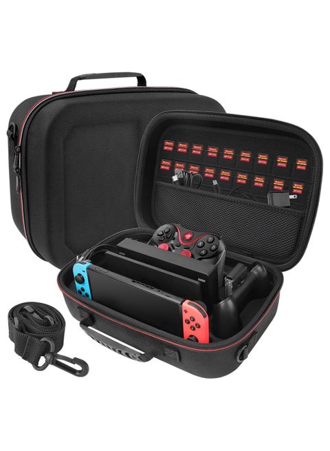 Storage Case Compatible with Switch/Switch OLED, Portable Travel All Protective Hard Messenger Bag, Soft Lining 18 Games Carrying Case for Switch Console Pro Controller & Accessories