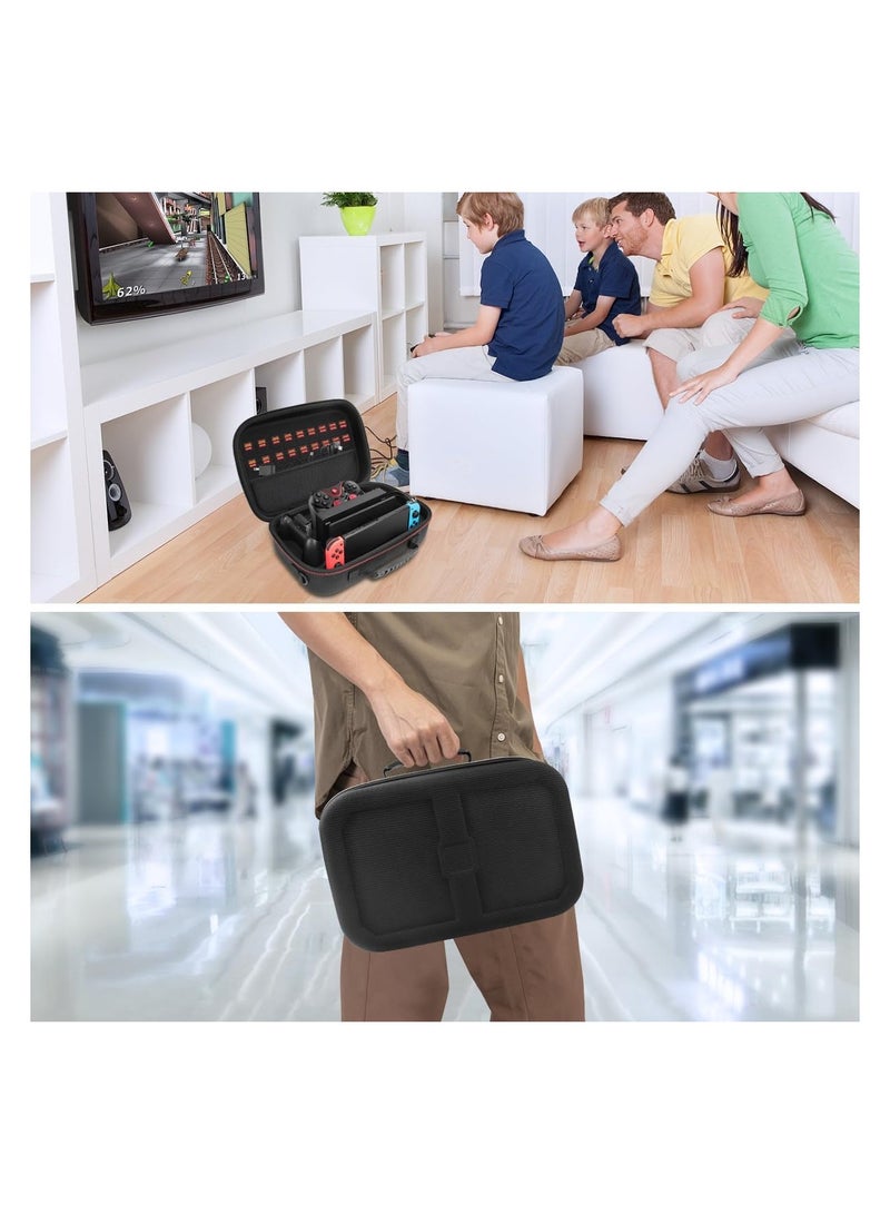 Storage Case Compatible with Switch/Switch OLED, Portable Travel All Protective Hard Messenger Bag, Soft Lining 18 Games Carrying Case for Switch Console Pro Controller & Accessories