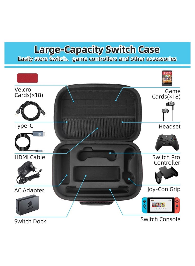Storage Case Compatible with Switch/Switch OLED, Portable Travel All Protective Hard Messenger Bag, Soft Lining 18 Games Carrying Case for Switch Console Pro Controller & Accessories
