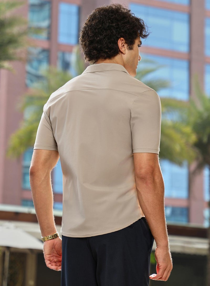 Campus Sutra Men's Sand Beige Seamless Waffle Shirt - Image 5