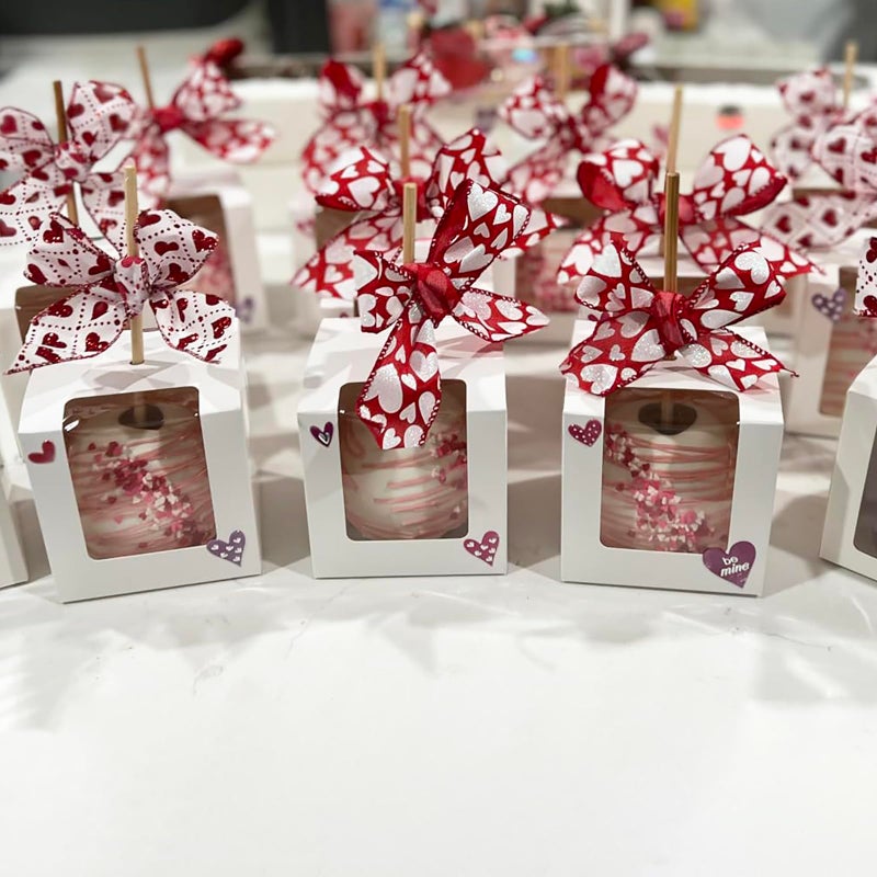 Frcctre 50 Pack White Kraft Candy Apple Boxes with Holes and Sticks, 4" x 4" x 4" Caramel Apple Box Gift Boxes Favor Boxes with Clear Window for Wedding Christmas Baby Shower Party Accessories - Image 5