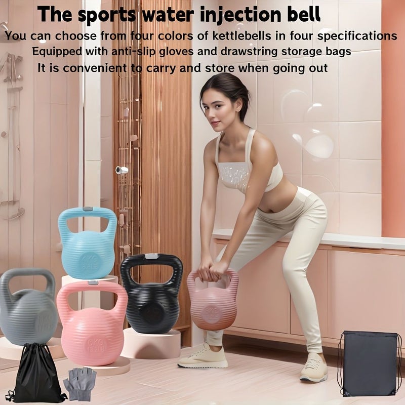 4 Colors 4 Sizes Optional Fitness Kettlebell Water Dumbbell for Home Gym Training Equipment Aerobic Exercise With Anti Slip Gloves And Storage Bag PE Material Adjustable with Water for Easy Portability Home Fitness Toning Abdominal Hip Lift Black 17.6LB 8KG - Image 1