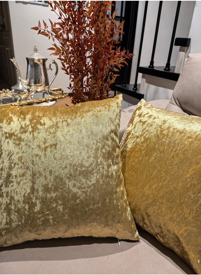Generic Pack of 2, Noble Golden Velvet Square Throw Pillow Cover Cushion Covers Pillowcase, Home Decorations for Sofa Couch Bed Chair 18x18 Inch(45x45 cm)  - Image 1