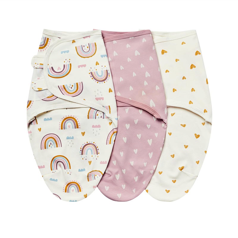 insular Baby Swaddle Wrap, Swaddle Blanket for Newborn and Infant, Adjustable Velcro Swaddling Set for Boy and Girl, Soft Cotton Baby Sleep Sack 3 Pack, Rainbow, Small(0-3 Month) - Image 1