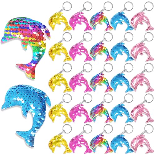 CiciBear 25 Pack Dolphin Sequin Keychains for Ocean Themed Party Favors, Kids and Adults Birthday Gift, Baby Shower, Party, 5 Colors - Image 1
