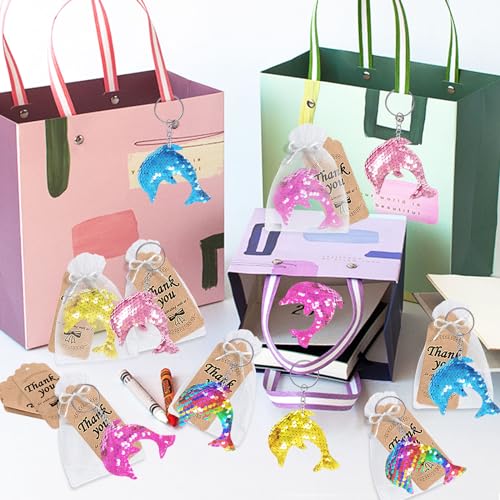 CiciBear 25 Pack Dolphin Sequin Keychains for Ocean Themed Party Favors, Kids and Adults Birthday Gift, Baby Shower, Party, 5 Colors - Image 4