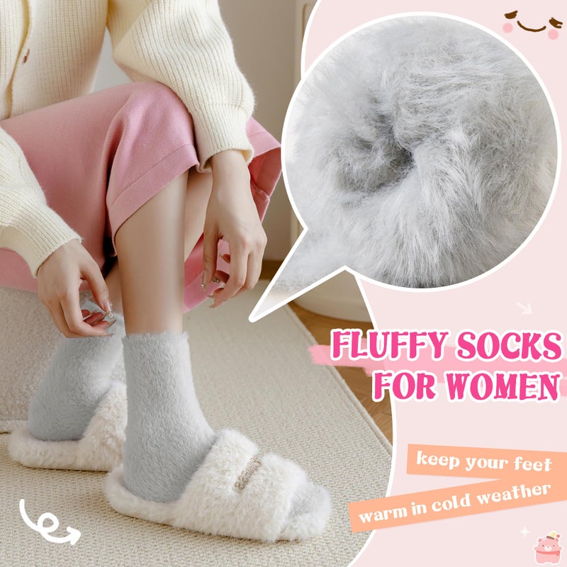 SeeyAN Fuzzy Socks For Women Fluffy Slipper Thick Cozy Ruffle Winter Home Sleeping Warm Thermal Comfy Socks 5 Pairs (Black/White/Grey/Khaki/Brown) - Image 3