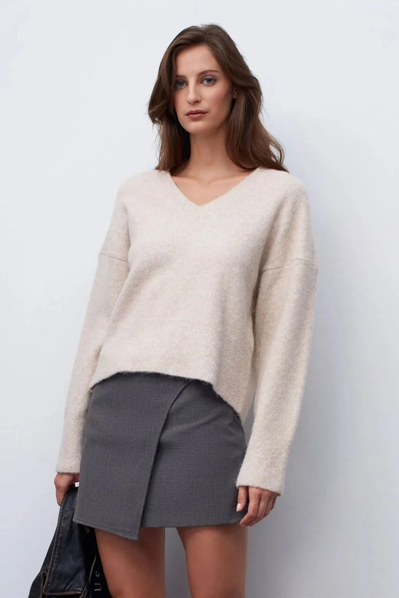DILVIN Women's V-neck Ribbed Knit Sweater