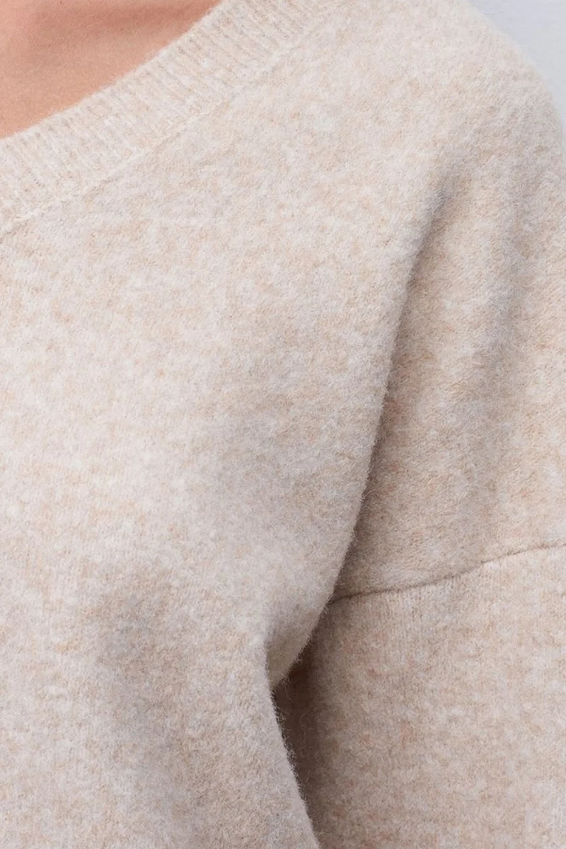 Dilvin Oatmeal Natural DILVIN Women's V-neck Ribbed Knit Sweater for Women | Best Price UAE