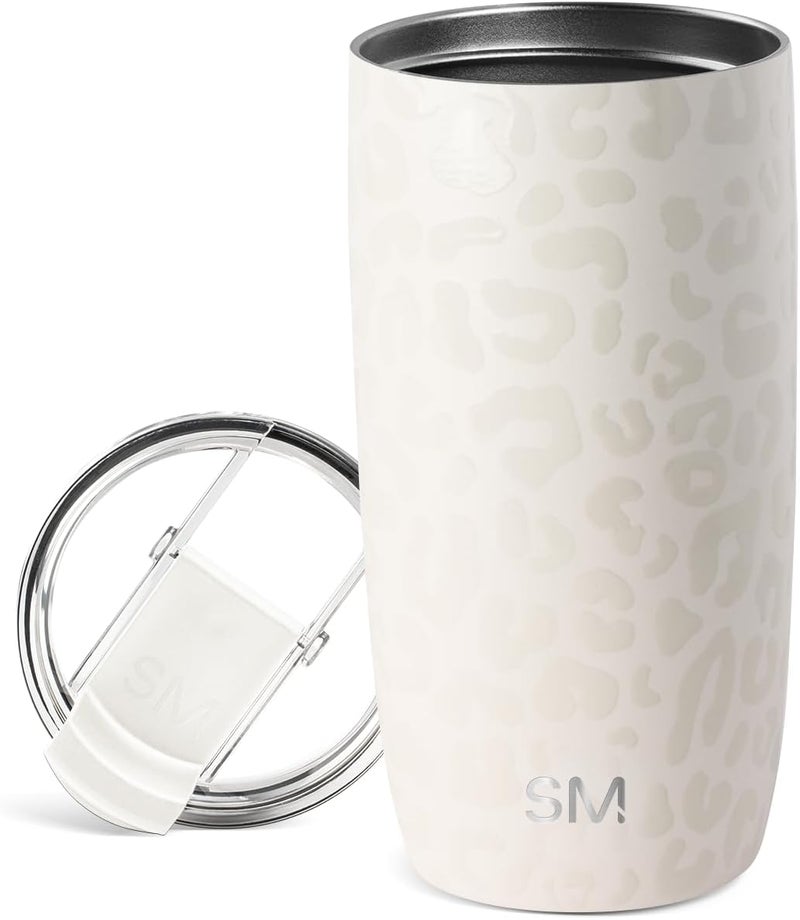 Travel Coffee Mug Tumbler with Flip Lid | Reusable Insulated Stainless Steel Cold Brew Iced Coffee Cup Thermos | Gifts for Women Men Him Her | Voyager Collection | 16oz | Cream Leopard - Image 1
