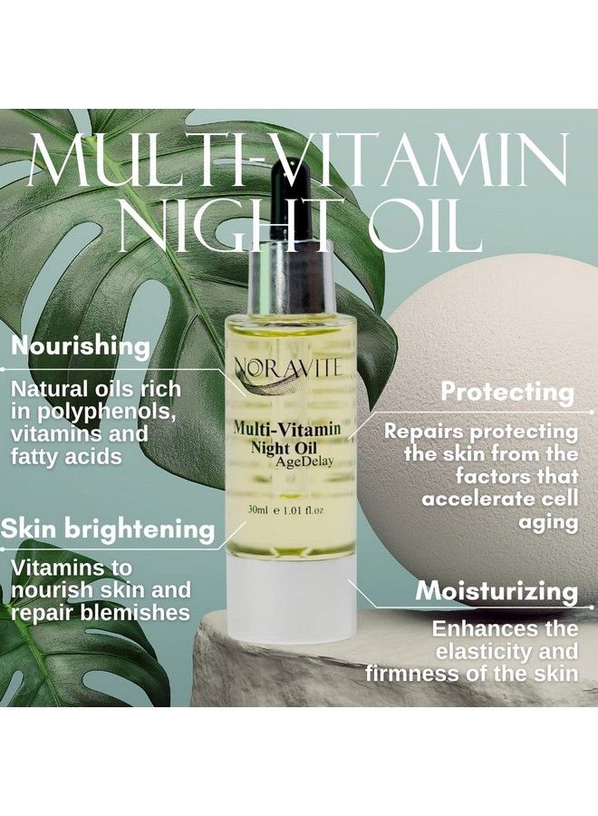 Noravite Agedelay Multivitamin Night Facial Oil Intensive Skin Tightening Oil & Anti Aging Moisturizer | Nourishes Protects & Rejuvenates| Antioxidant Serum W/Vitamin E Omega369 & Seaweed30Ml - Image 4