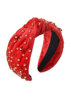 YAHPERN Crystal Knotted Headband For Women Sparkly Rhinestone Jeweled Headbands Gold Beads Embellished Headband Wide Top Knot Velvet Hairbands Fashion Hair Accessory  - Image 1