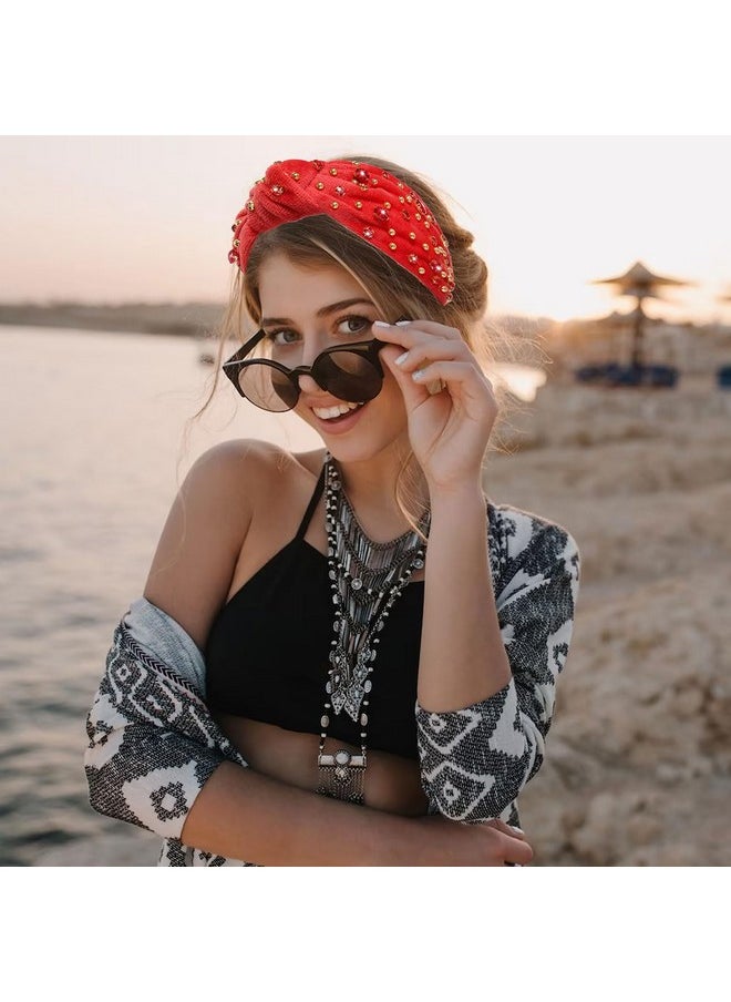 YAHPERN Crystal Knotted Headband For Women Sparkly Rhinestone Jeweled Headbands Gold Beads Embellished Headband Wide Top Knot Velvet Hairbands Fashion Hair Accessory  - Image 2