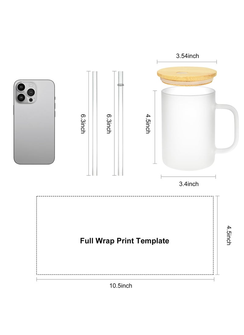 Generic 6 Pack Frosted Glass Tumblers with Bamboo Lid and Straw, 17oz Sublimation Can with Handle for DIY Craft Projects  - Image 3
