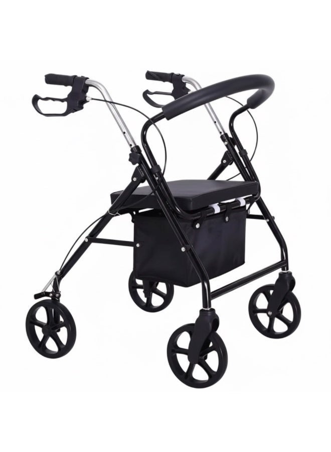 Large Foldable Walker Rollator for Seniors and Adults with Chair and Storage Bag-Black(Fully Assembled) - Image 1