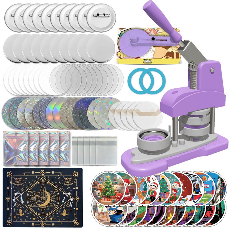 ppttoodd Button Maker Machine 58mm (2.25 inch), DIY Button Pin Maker Machine Comes with Free Button Parts, Circle Cutter, Cutting Board, Pattern Paper, Holographic Bags, Colored Film, and Protective Case - Image 1