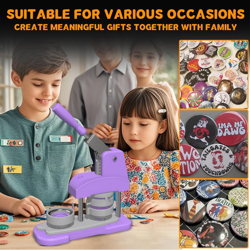 ppttoodd Button Maker Machine 58mm (2.25 inch), DIY Button Pin Maker Machine Comes with Free Button Parts, Circle Cutter, Cutting Board, Pattern Paper, Holographic Bags, Colored Film, and Protective Case - Image 3