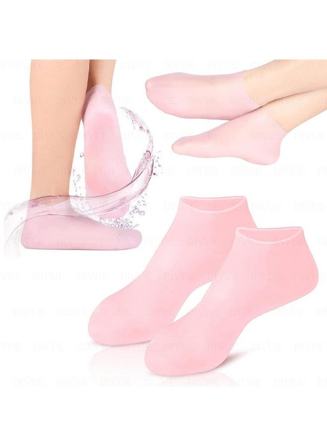 Hocimit Moisturising Gel Socks, Pink, 22 cm x 10.2 cm, Non-Slip Grip, Vitamin E Infused, Cotton Blend - Image 1