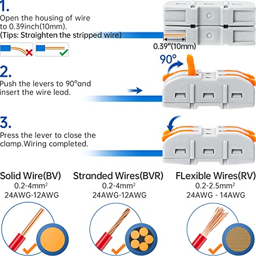 GKEEMARS 50 Pcs Wire Connector, 1 Conductor Compact Splicing Wire Connectors for Circuit Inline 24-12 AWG (Orange) - Image 5