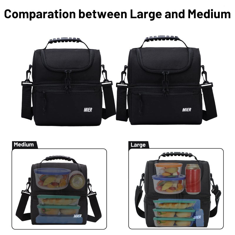 MIER 2 Compartment Lunch Bag for Men Women, Leakproof Insulated Cooler Bag for Work, Black - Image 4