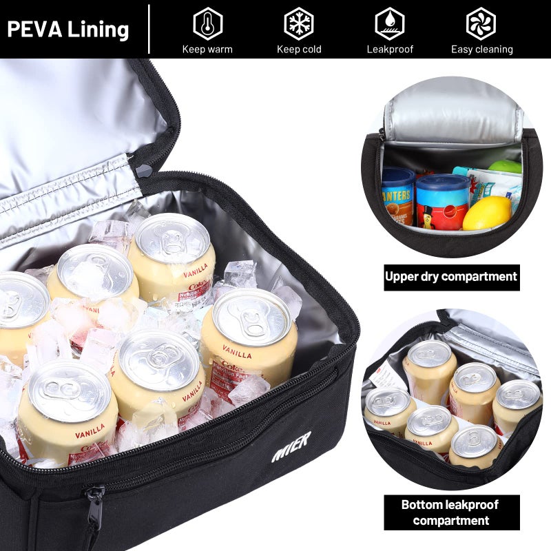 MIER 2 Compartment Lunch Bag for Men Women, Leakproof Insulated Cooler Bag for Work, Black - Image 3
