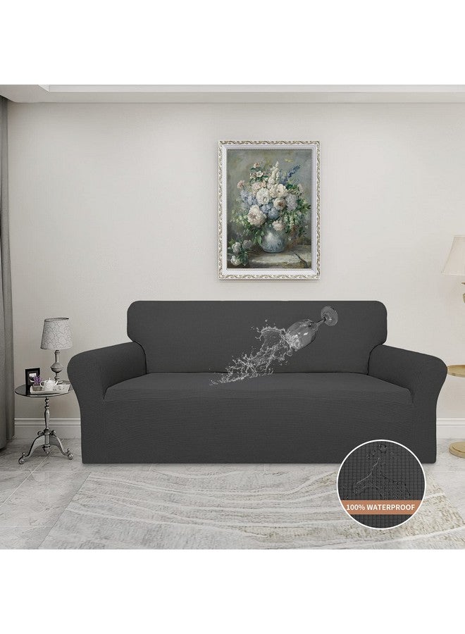 Easy-Going 100% Waterproof Couch Cover, Dual Sofa Stretch Jacquard Slipcover, Leakproof Furniture Protector for Kids, Pets, Dog and Cat (Sofa, Dark Gray) - Image 2