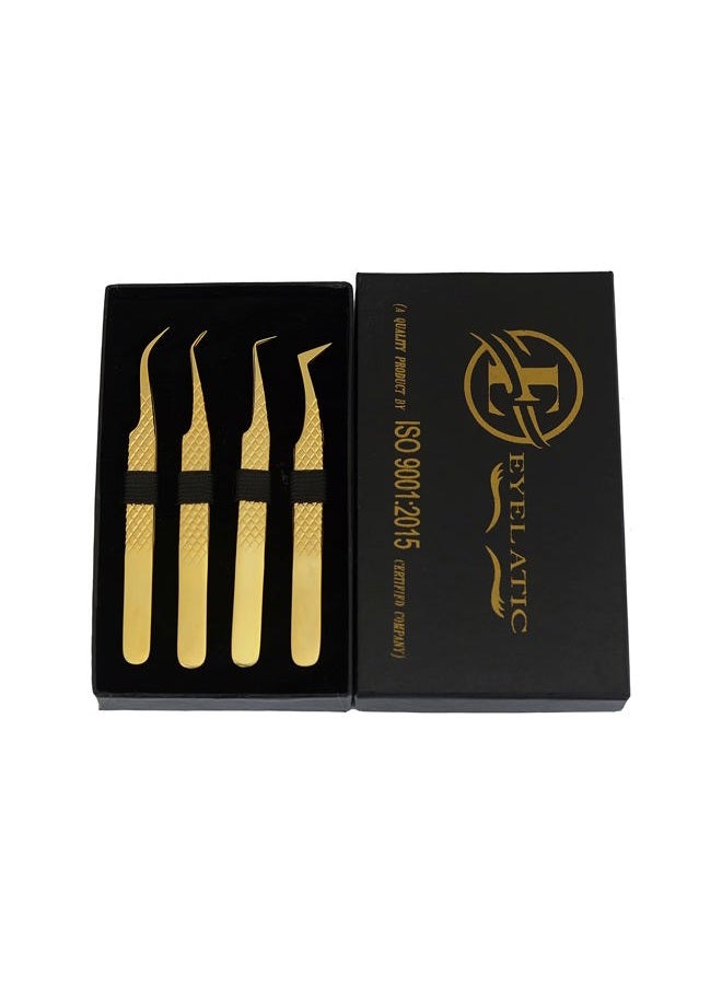 Eyelatic Eyelash Tweezers Set of 4 PCS for Volume Lash Extensions, J2 Japanese Stainless Steel Tweezers - Image 1