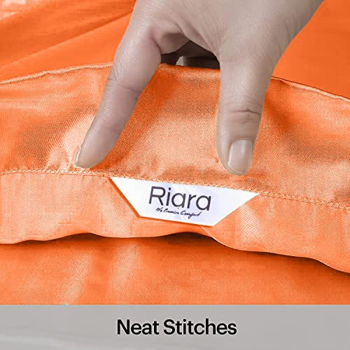 Riara Satin Silk Pillowcase Pillow Case Covers with Envelop Closure for Hair and Skin Home Bed Decor Set of 2 Pillowcase Free 3 Pc Scrunchie (Queen Size (20"x30"), Orange Peel) - Image 5