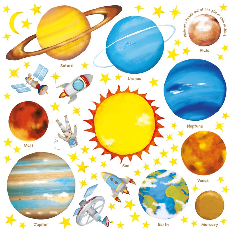 DECOWALL DS48007 Planets in The Space Kids Wall Stickers Wall Decals Peel and Stick Removable Wall Stickers for Kids Nursery Bedroom Living Room Small dcor