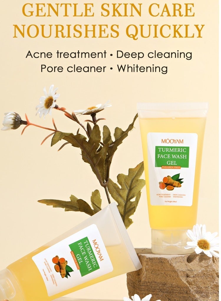 MOOYAM Turmeric Face Wash Gel 100ml Acne Treatment and Deep Cleaning Pore Cleanser for Whitening and Clear Skin - Image 4