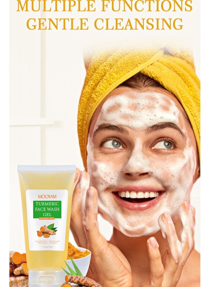 MOOYAM Turmeric Face Wash Gel 100ml Acne Treatment and Deep Cleaning Pore Cleanser for Whitening and Clear Skin - Image 2