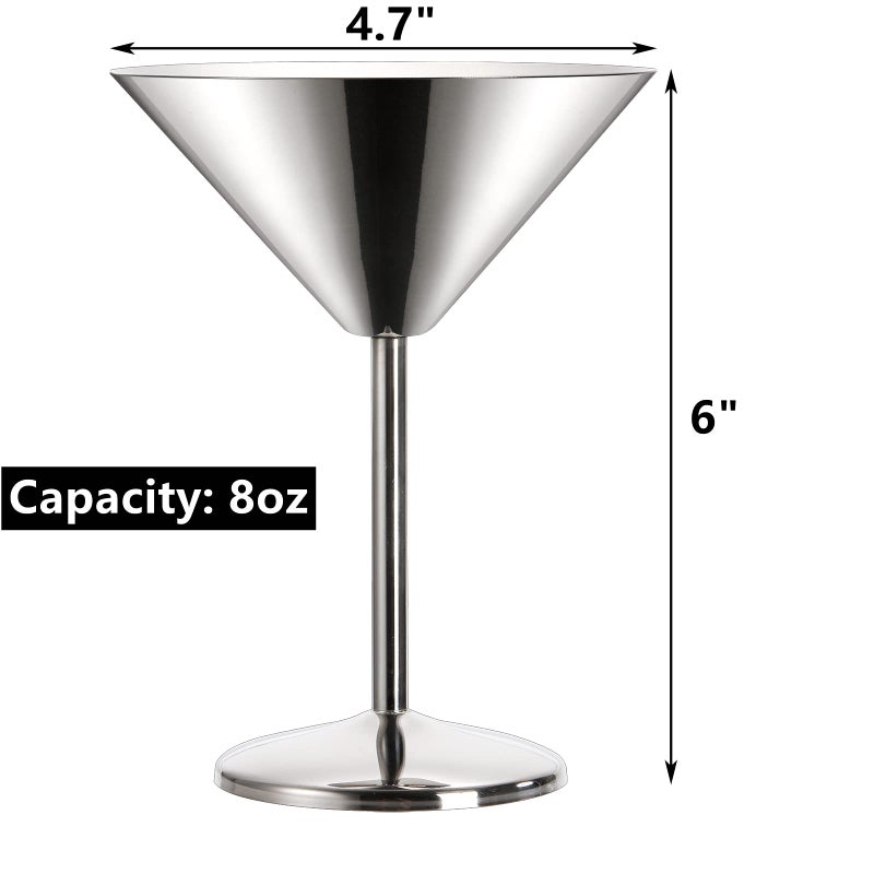 Peohud 4 Pack Stainless Steel Martini Glasses  8 Oz Unbreakable Cocktail Glasses For Margarita  Manhattan  Champagne  Bar  Party  18/8 Mirror Polished Finish  Shatterproof - Image 2
